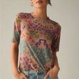 Anthropologie (Porridge) | Semi-Sheer Floral Print Gauze Top, XL